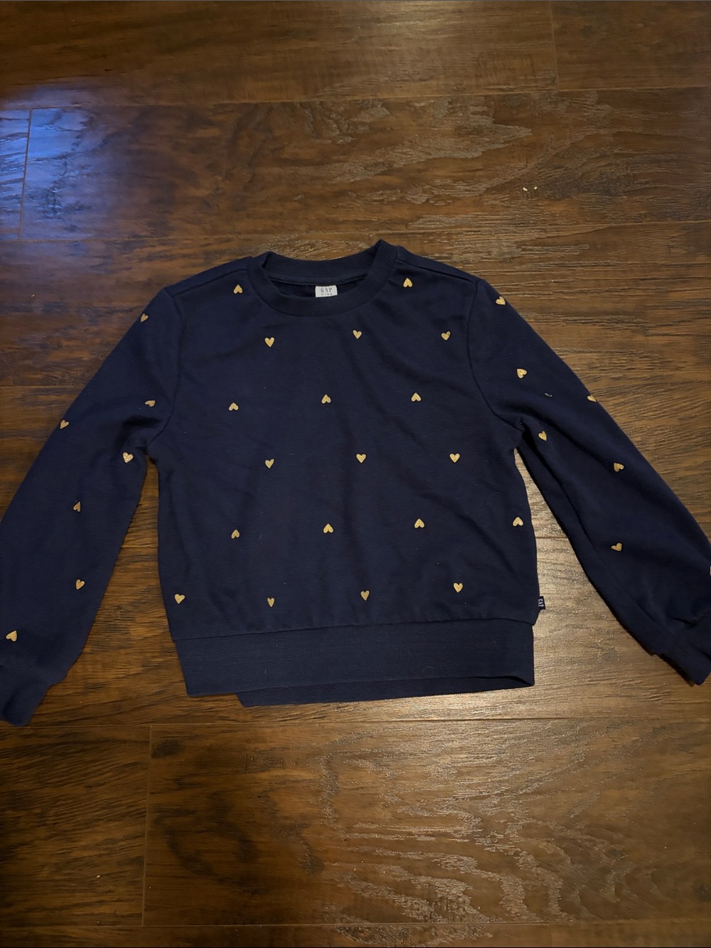 GAP Navy Crewneck Sweater with Gold Heart Accents
